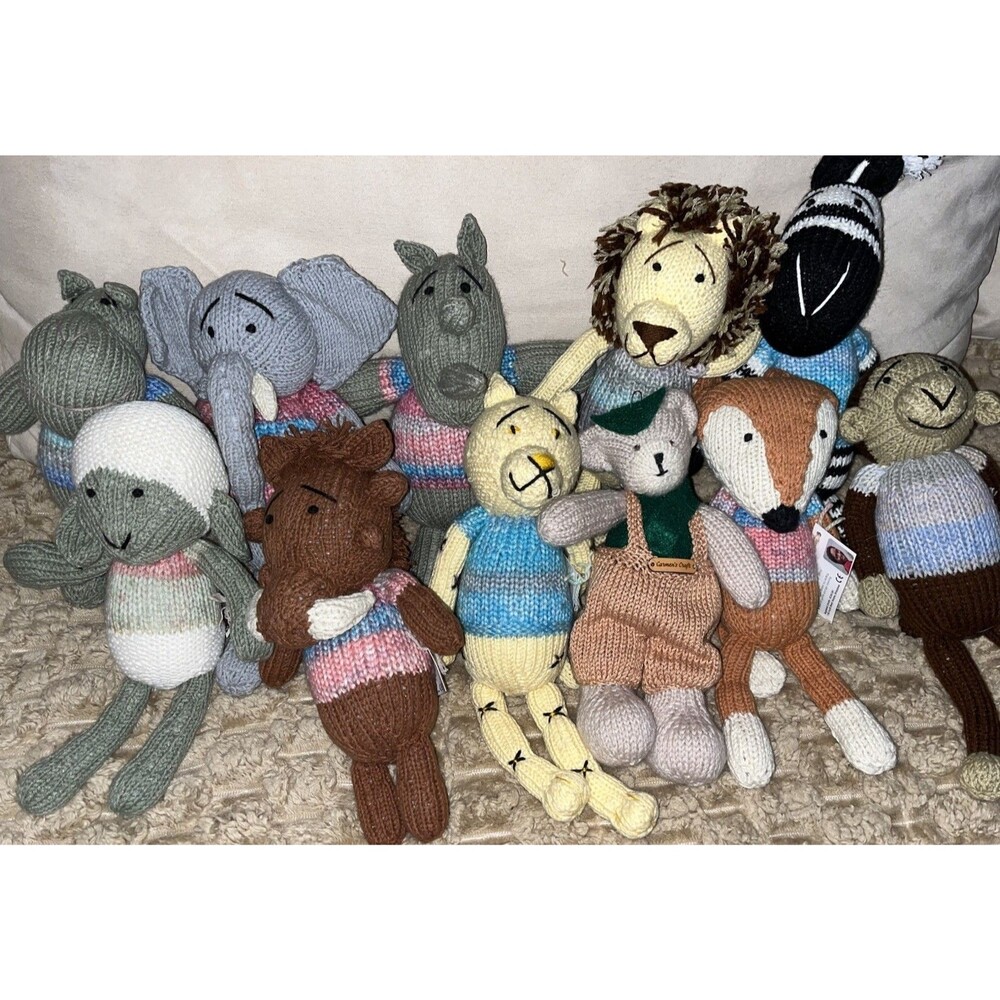 Lot of 11 Gogo Olive Hand Knit African Animal Plush Dolls 11-16” Zimbabwe D